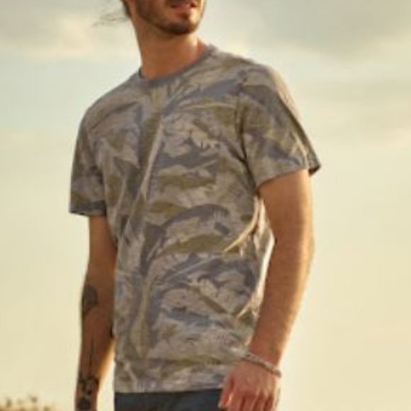 Prana Mens T-Shirt The Auxi Slim Fit Crew Color Dark Khaki Palm - Picture 2 of 2